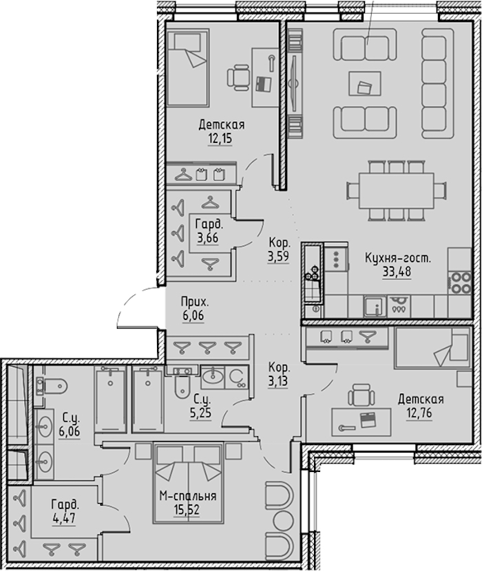 3-комнатная квартира 106.13 м², 5/10 эт., ЖК «LEGENDA Сампсониевский 32»